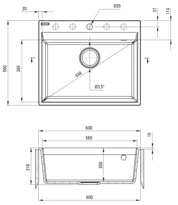 Deante ZRC_210A - Chiuvetă de bucătărie CORIO 50 x 60 cm granit/grafit