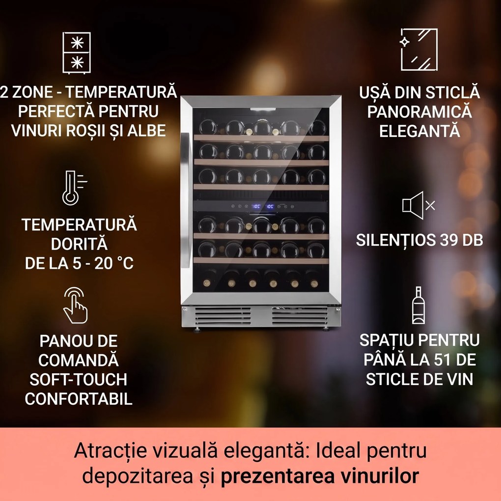 Klarstein Vinovilla 50 Duo, Frigider pentru vinuri cu două zone, 53l, 17 fl., ușă din sticlă în 3 culori
