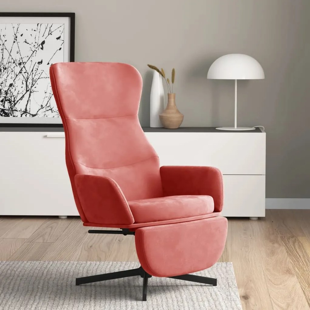 3097499 vidaXL Scaun de relaxare cu taburet, roz, catifea