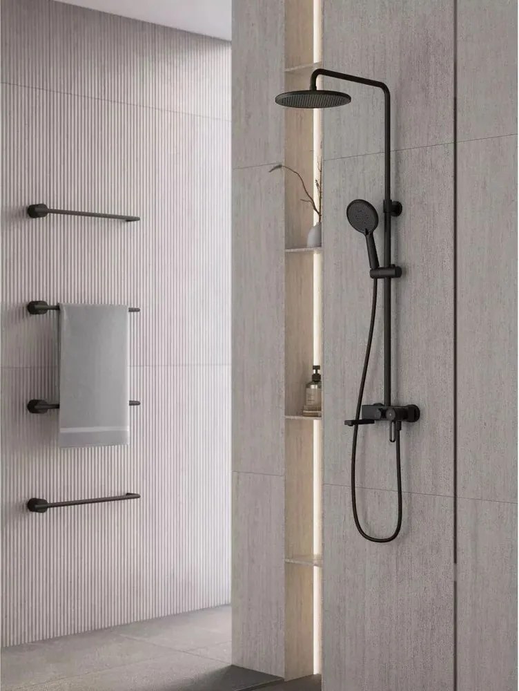 Coloana de dus cu baterie monocomanda FDesign Zaffiro finisaj negru mat
