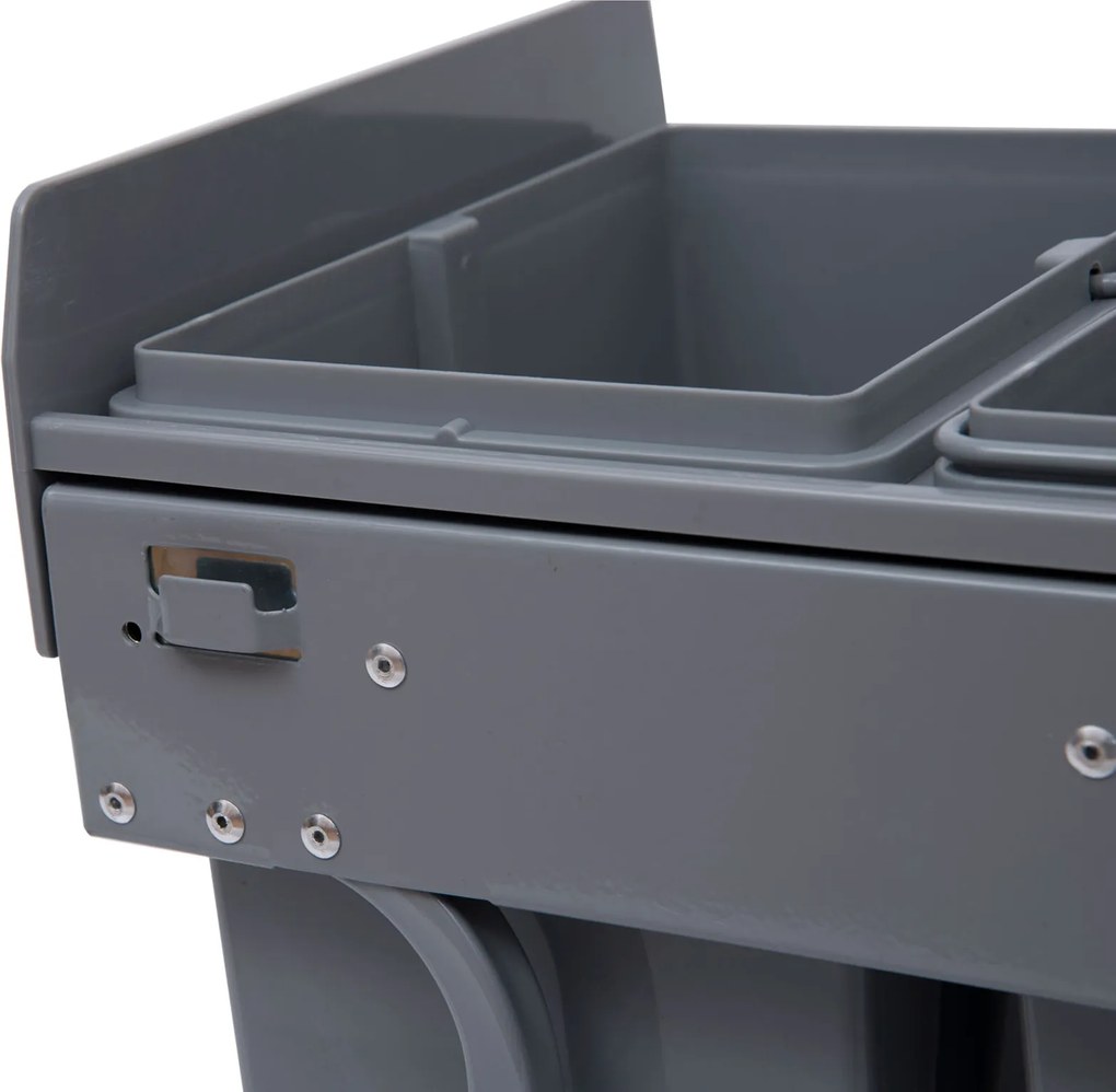 Homcom Cos Gunoi Ecologic 40L – 3 Compartimente Separate, Gri | Aosom Romania