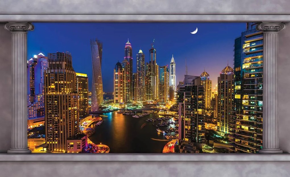 Fototapet - Zgârăienori din Dubai noaptea (254x184 cm)