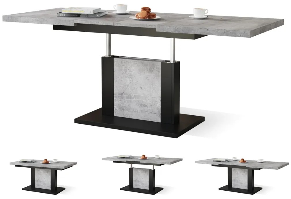 Mazzoni ORION Beton Millennium/Negru Mat - MĂSUȚĂ DE CAFEA EXTENSIBILĂ MODERNĂ