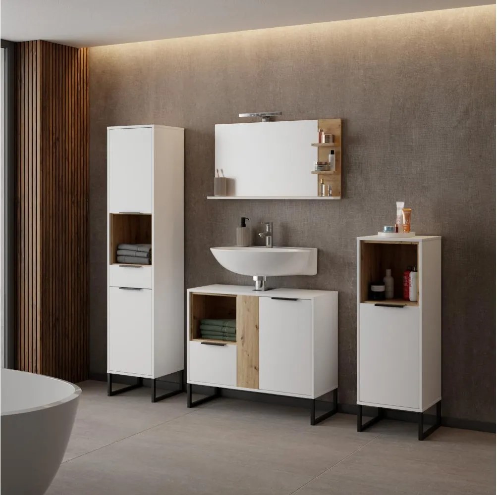 Dulap sub lavoar Cubin 03 (alb + stejar artisan). 1119512