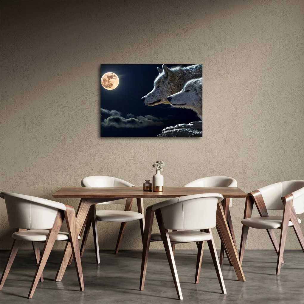 Tablou cu lupi în lună (70x50 cm)