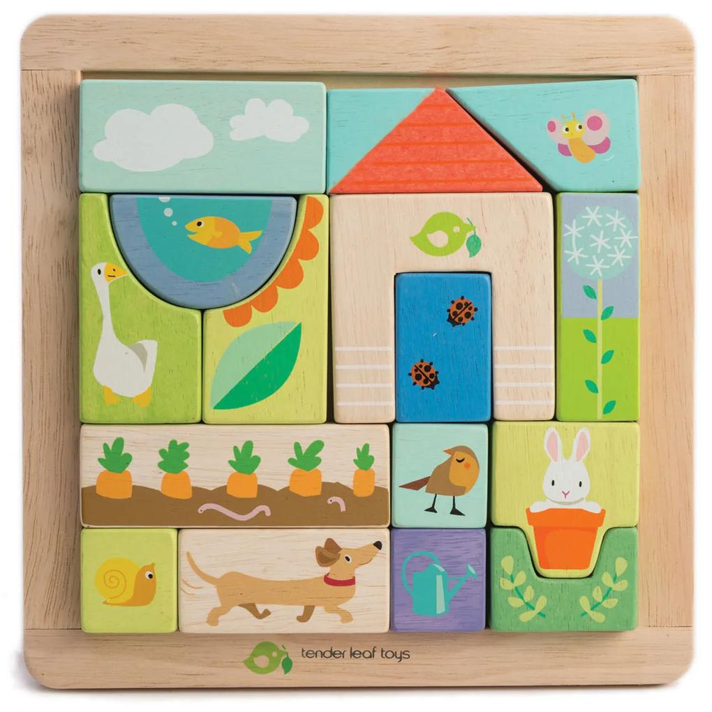 Tender Leaf Toys - Puzzle educativ ilustratii din gradina din lemn - Garden Patch Puzzle