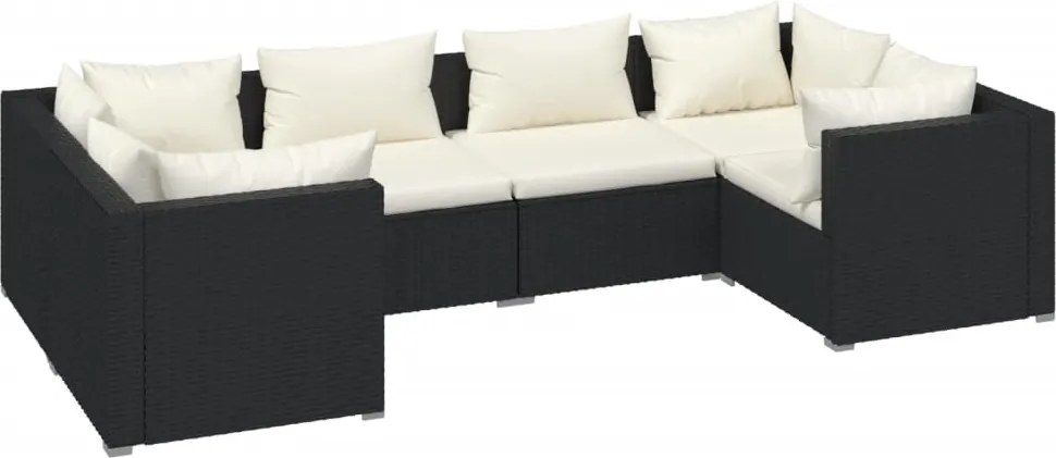 vidaXL Set mobilier de grădină cu perne, 6 piese, negru, poliratan