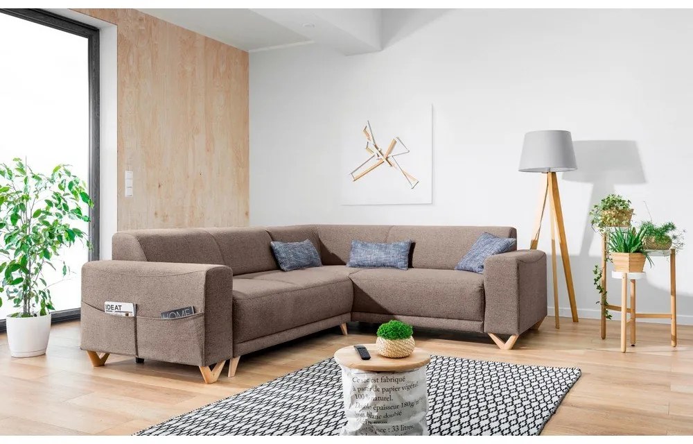 Colțar maro extensibil/cu spațiu de depozitare (cu colț pe partea dreaptă/în formă de ”L”) Classy Sophie – Miuform