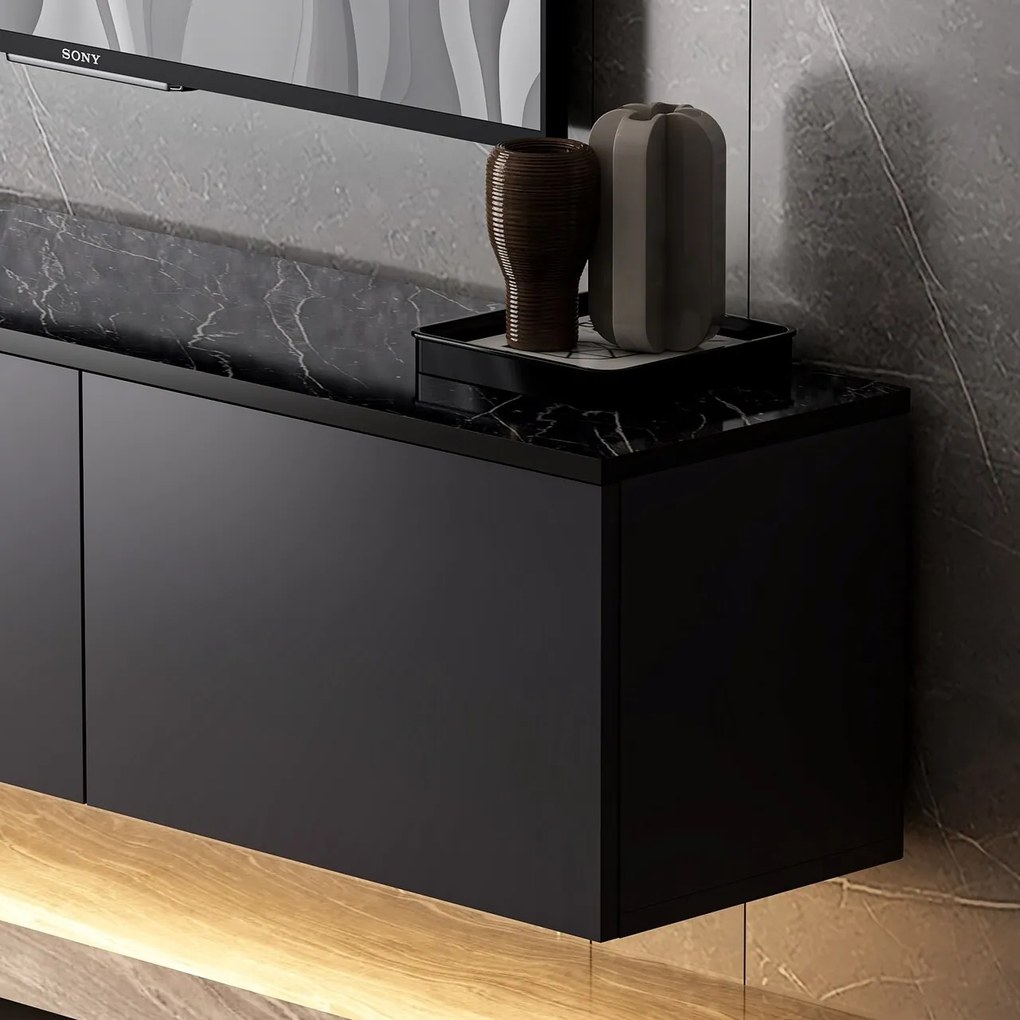 Comoda TV, Inarch, Neon Illuminated, 160 x 35 x 32 cm, pal melaminat, antracit