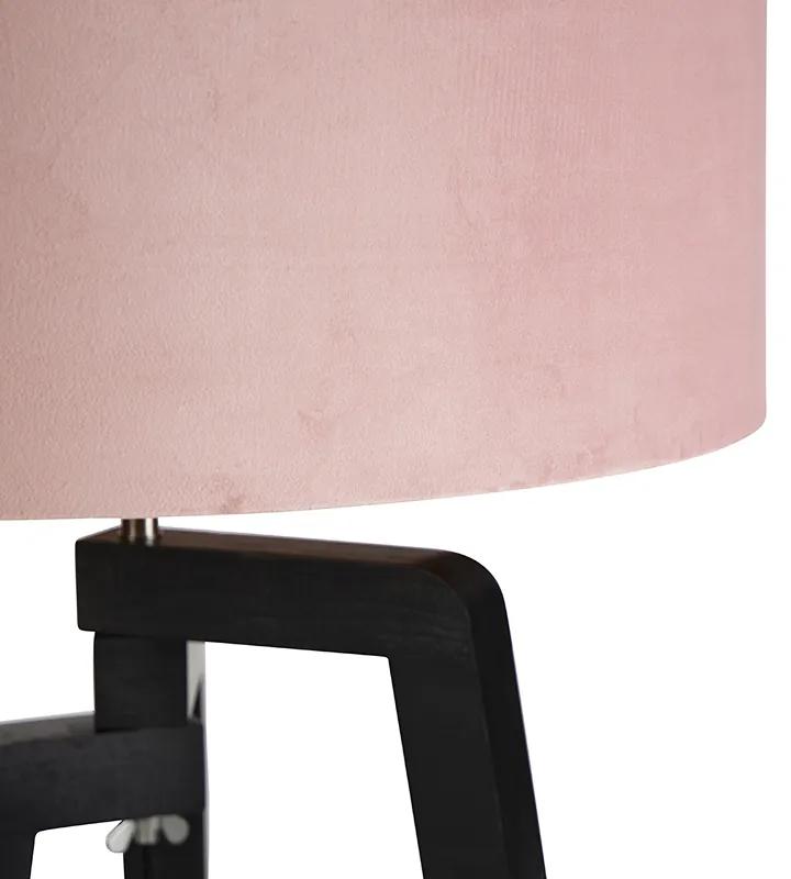 Lampă de podea trepied negru cu nuanță roz și auriu 50 cm - Puros
