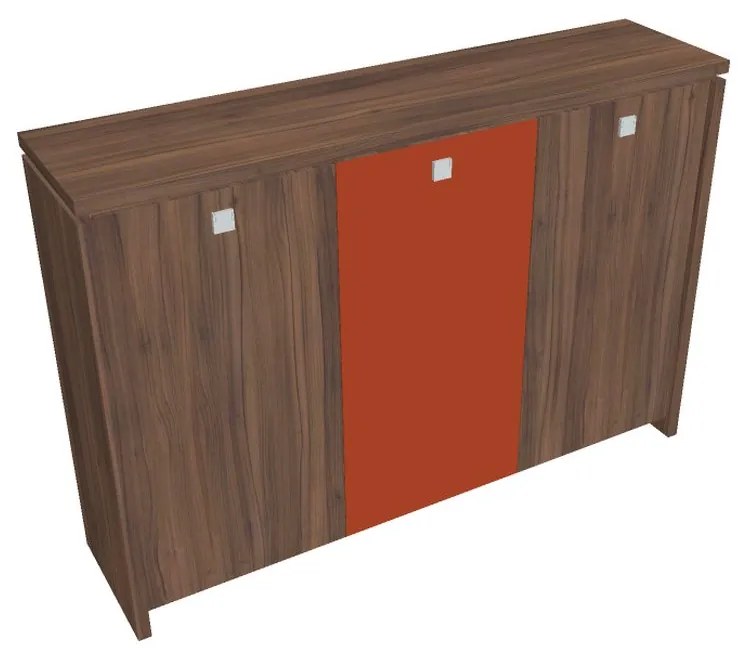 Dulap mediu pentru haine Verno 188 x 46 x 130 cm, uși combinate, nuc / portocaliu