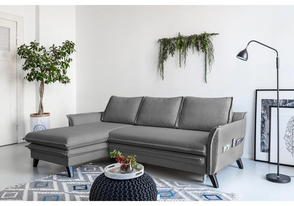 Colțar extensibil cu șezlong pe partea stângă Miuform Charming Charlie, gri închis