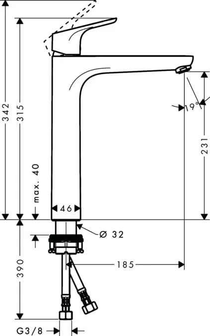 Baterie lavoar Hansgrohe Focus 230, fara ventil, crom - 31532000