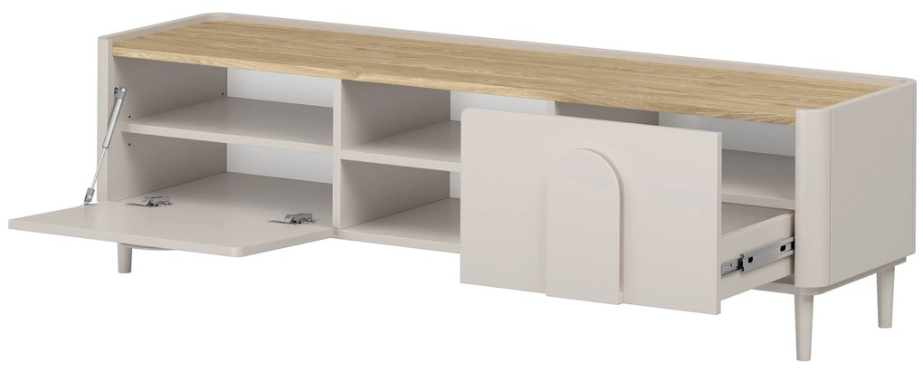 Comodă TV Amilio 170 cm cu sertar - cashmere / stejar uleiat / mânere cashmere
