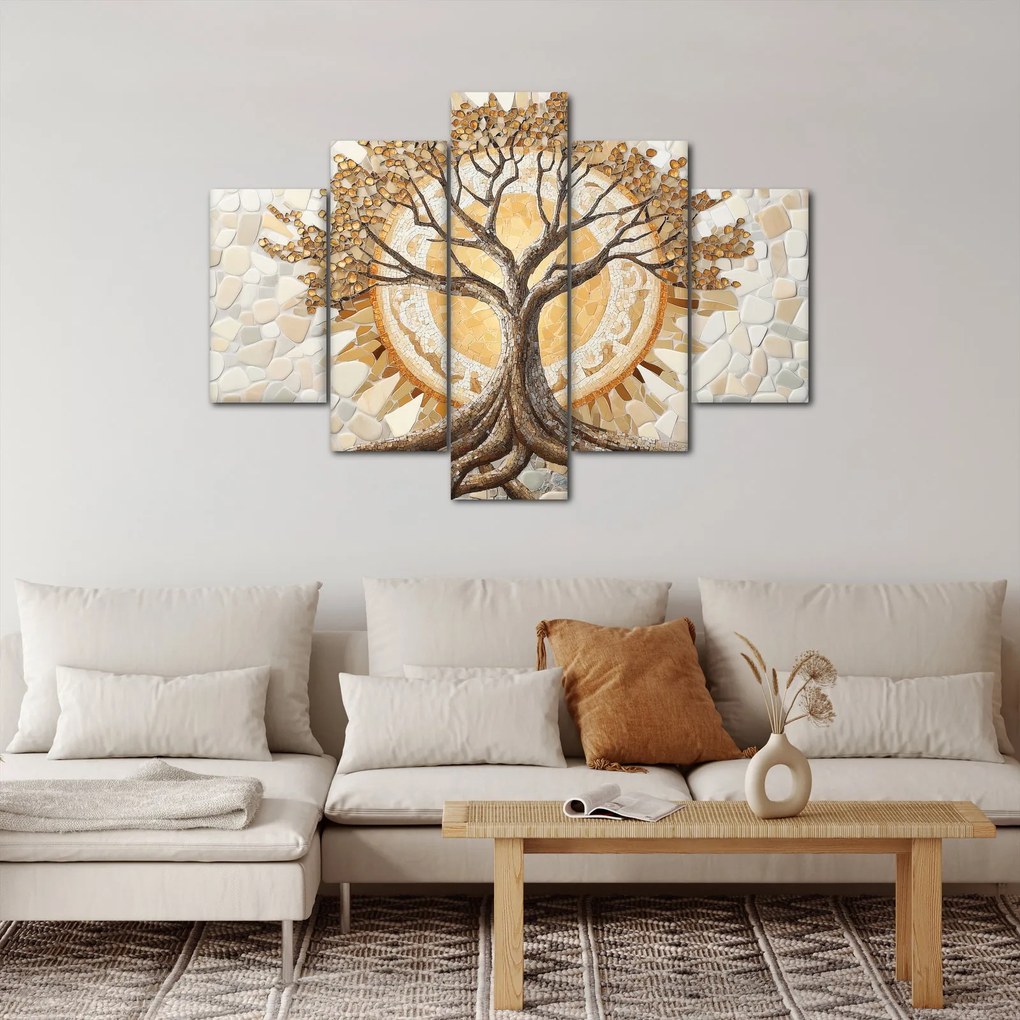 Tablou – Arborele vieții auriu în mozaic (150x105 cm)