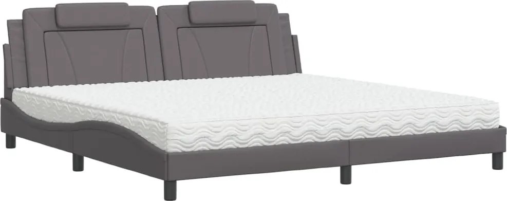 vidaXL Pat, Viana, cu saltea, gri, 200x200 cm, piele ecologică