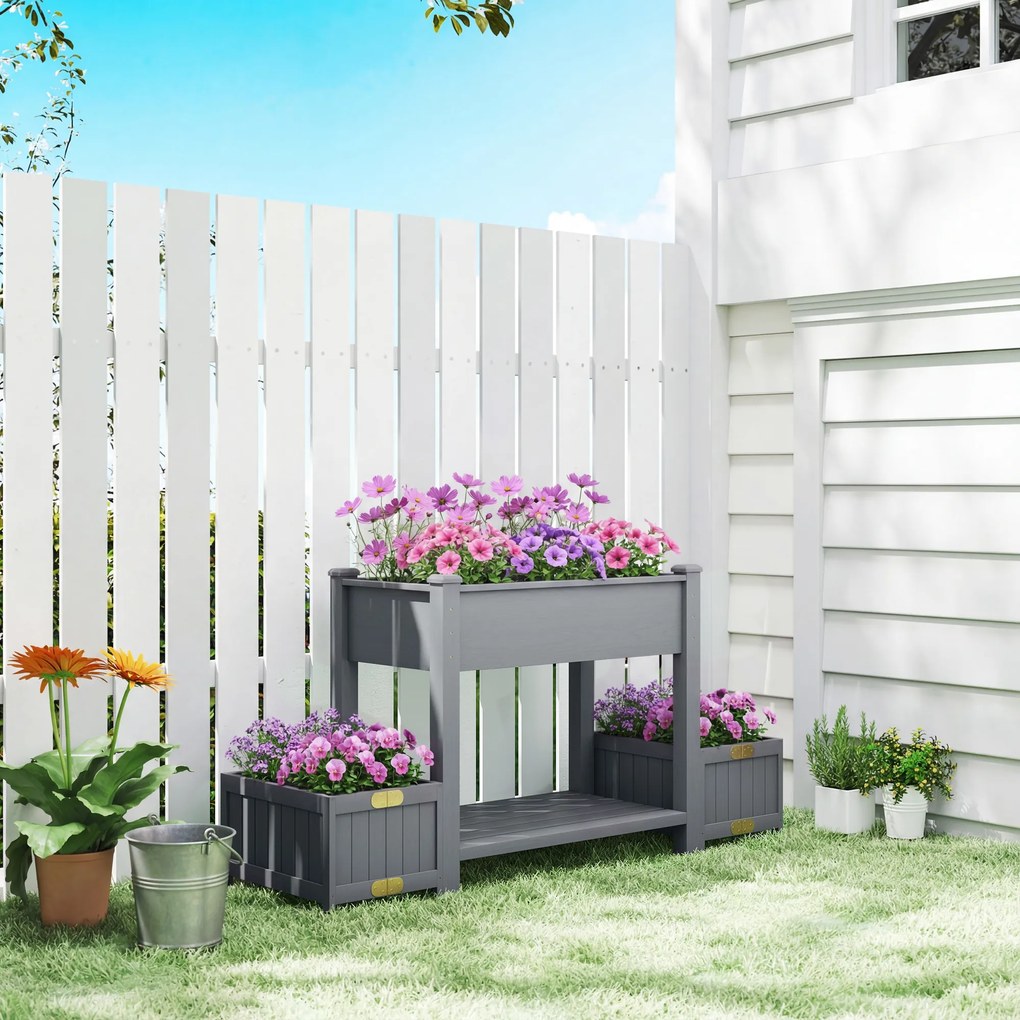 Outsunny Strat Înălțat pentru Grădină, Jardinieră cu Raft, 149x46x76cm, Gri | Aosom Romania