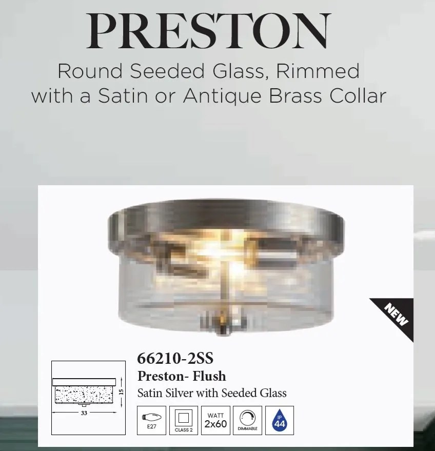 Plafoniera baie metal argintiu satin sticla IP44 Preston 2L