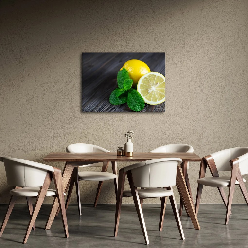 Tablou cu lămâie și mentă pe masă (70x50 cm)