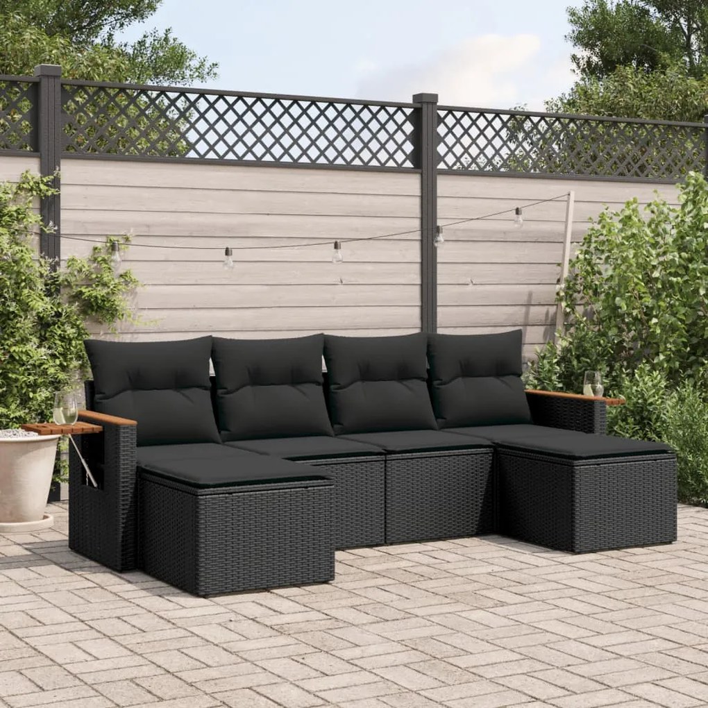 3227056 vidaXL Set mobilier de grădină cu perne, 6 piese, negru, poliratan