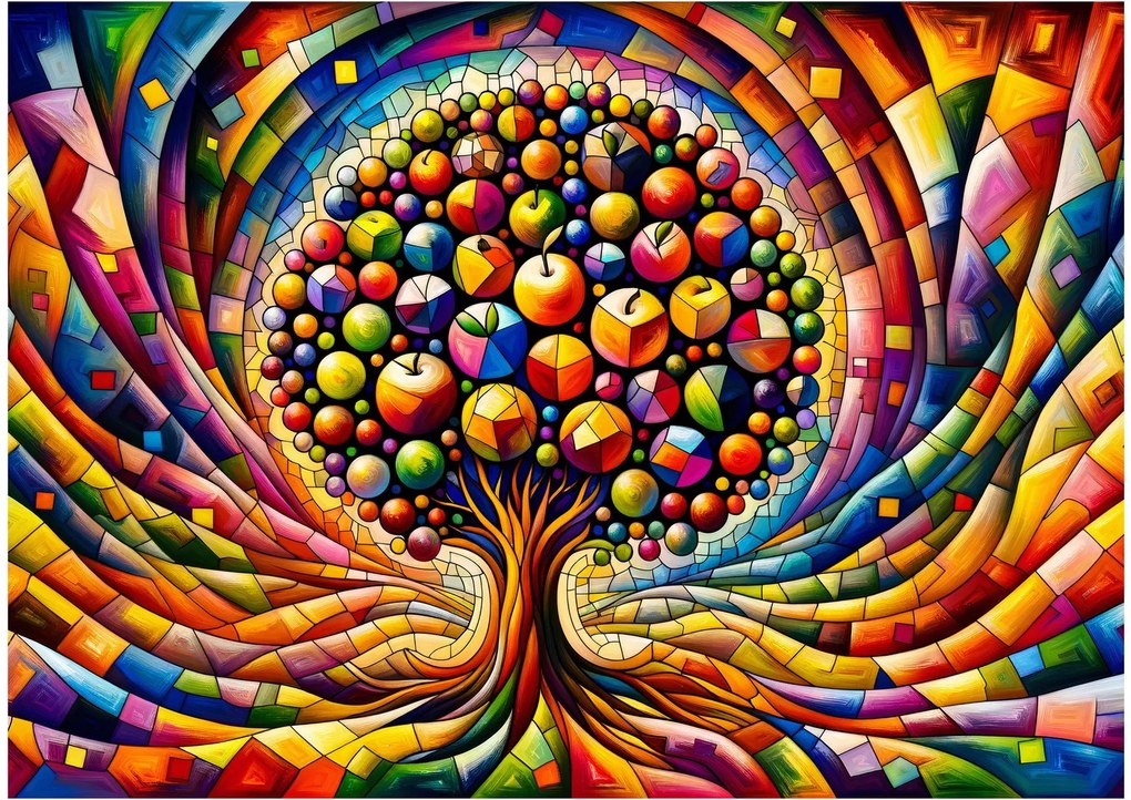 Tablou pe sticlă – Arbore colorat cu mere (70x50 cm)
