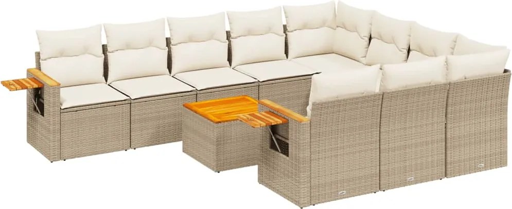 vidaXL Set canapele de grădină cu perne, 11 piese, bej, poliratan