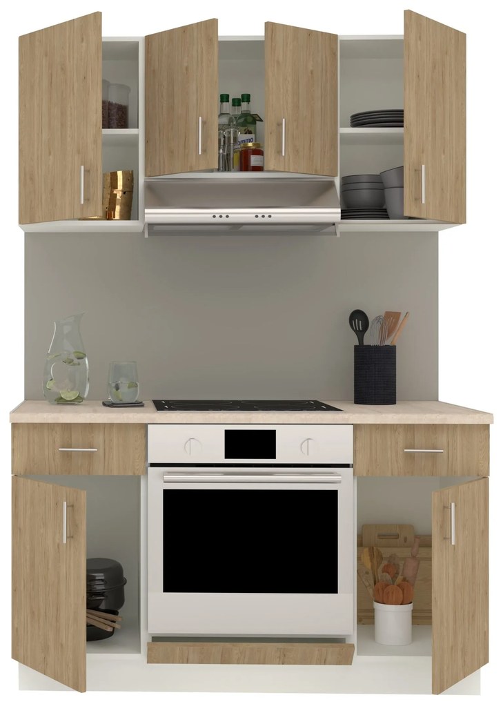 Set Bucatarie Karo V5, Lemn Natural/Alb, Blat Thermo 28 mm, L 140 cm