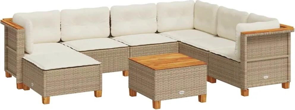 vidaXL Set canapele de grădină, 8 piese, cu perne, bej, poliratan