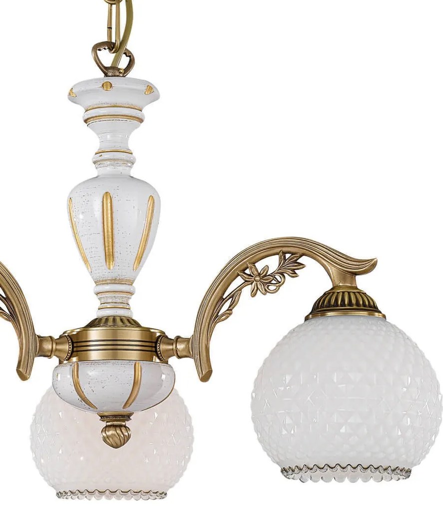 Candelabru cu 3 brate clasic design italian din alama, sticla si lemn 8605 RA-L. 8605/3