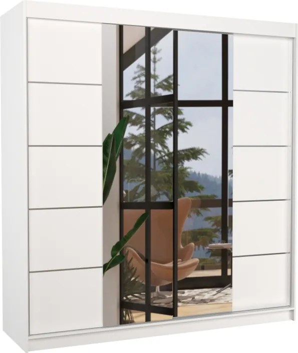 Dulap cu uși glisante DALMATIA – cu oglindă – 200x58x215 cm – Alb