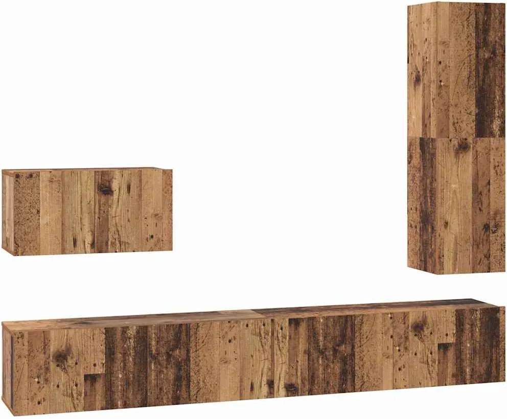 vidaXL Set comodă TV cu sertar 4 pcs Lemn Vechi Lemn compozit