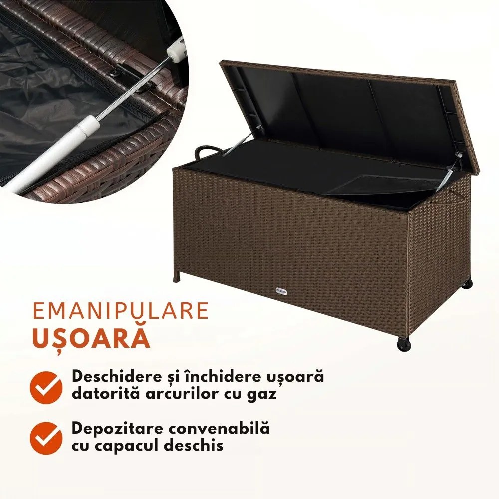Ladă de depozitare din poliratan RICCO, 270L, 117x53x60cm, maro închis Casaria