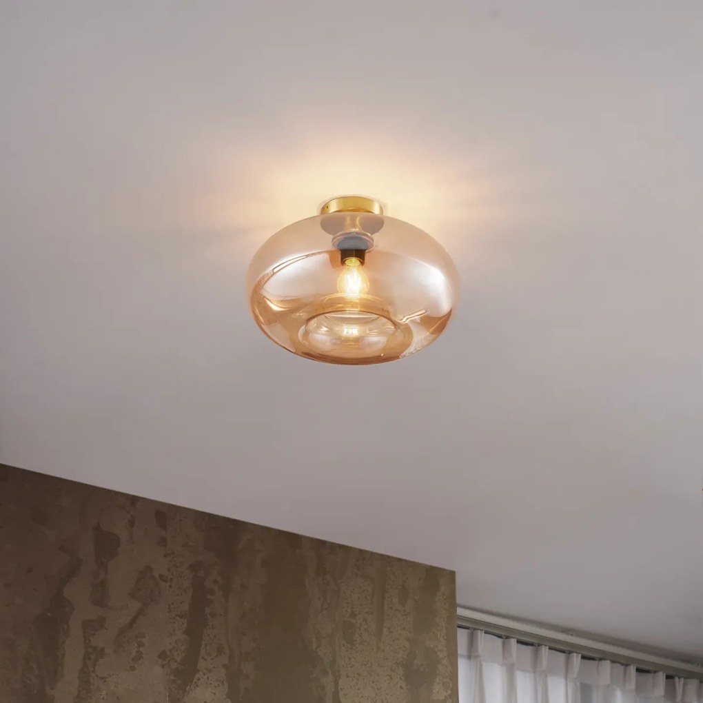 Plafonieră Art Deco din alamă cu sticlă chihlimbar 40cm - Busa