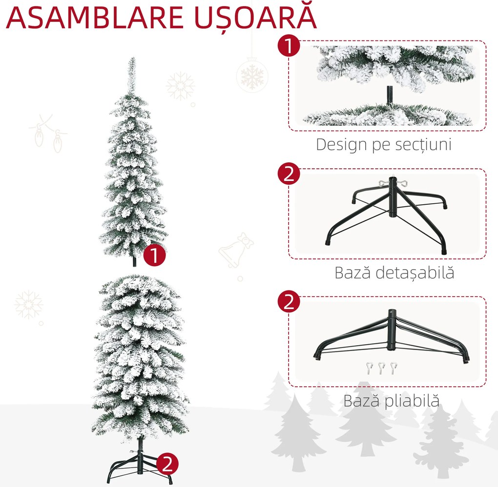 HOMCOM Brad de Crăciun Artificial cu Zăpadă și 395 Ramuri, 46x46x180 cm, Verde | Aosom Romania