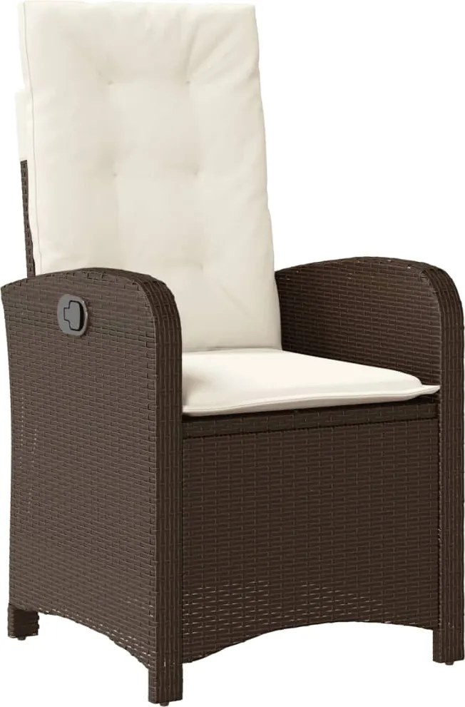 vidaXL Scaun de grădină rabatabil cu perne, maro, poliratan