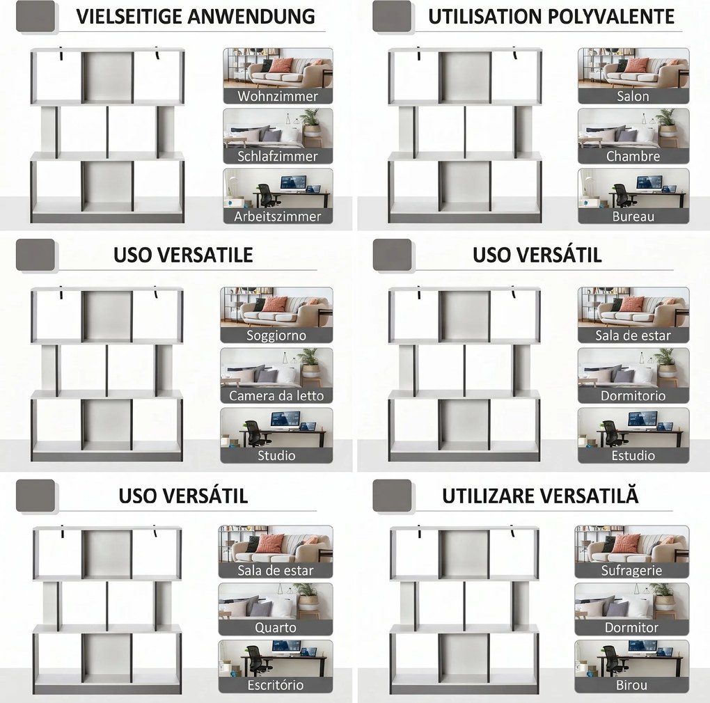HOMCOM Bibliotecă Mobilă cu 8 Rafturi pentru Sufragerie și Dormitor, 100x24x124 cm, Gri Închis | Aosom Romania