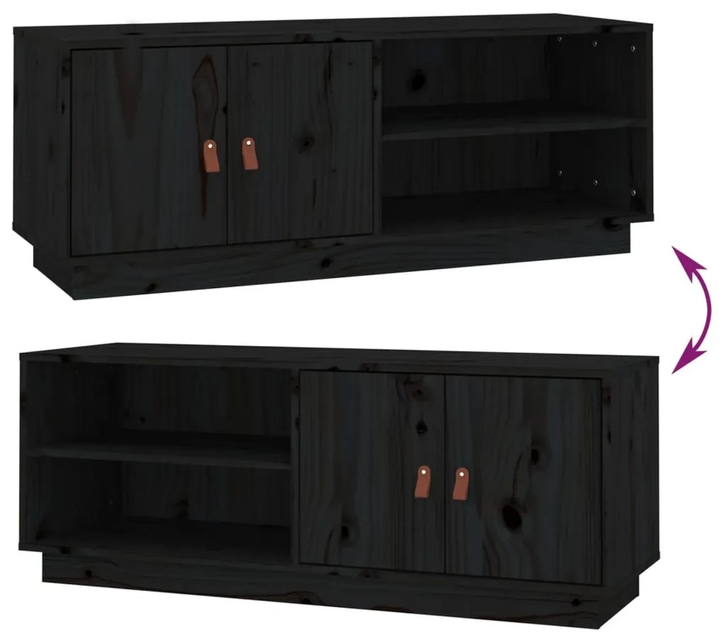 Comoda TV, negru, 105x34x40 cm, lemn masiv de pin Negru, 1