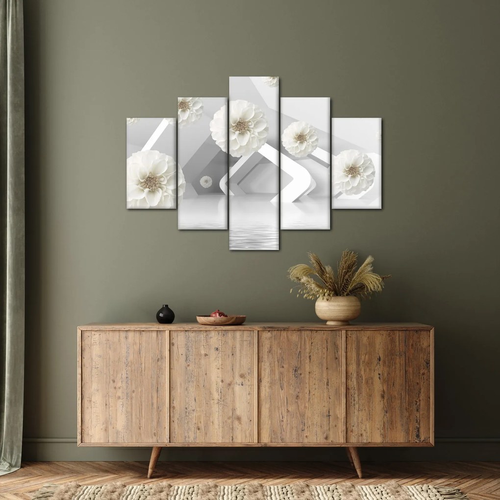 Tablou abstract cu flori albe (150x105 cm)
