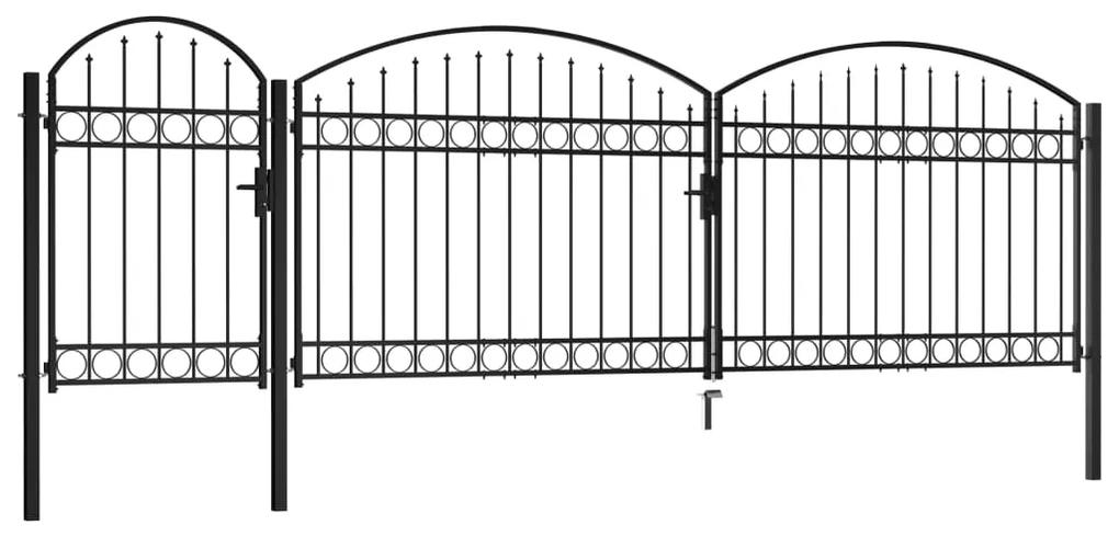 Poarta de gard de gradina cu arcada, negru, 1,75 x 5 m, otel 1.75 x 5 m