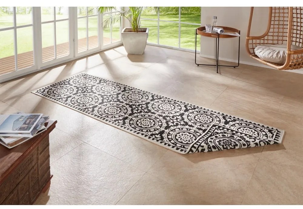 Covor adecvat pentru exterior NORTHRUGS Jardin, 80 x 250 cm, negru-crem