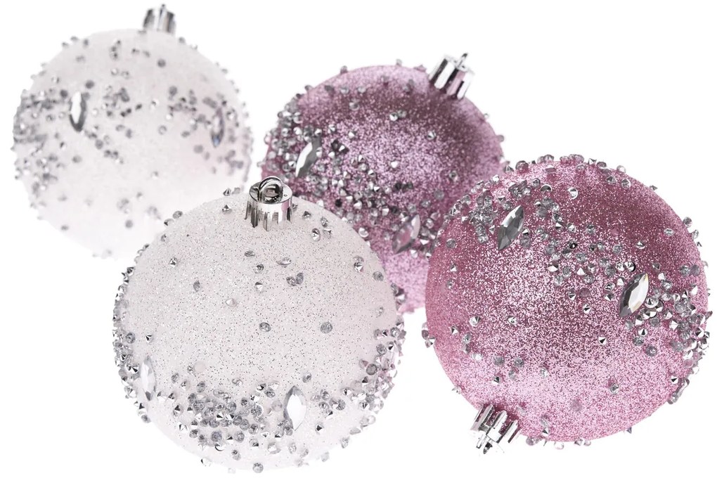 Set de decorațiuni de Crăciun Silver Glitter, 4 bucăți, diametru 8 cm, plastic