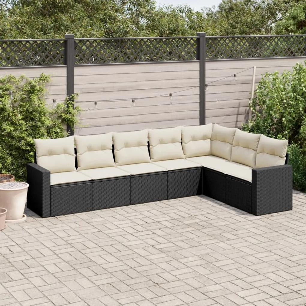 3219036 vidaXL Set canapele de grădină cu perne, 7 piese, negru, poliratan
