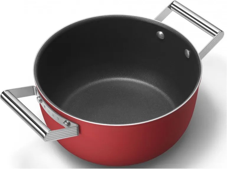 Oala cu capac SMEG CKFC2411RDM, 4,8 l, Ø24 cm, Acoperire cu teflon, Pana la 250°C, Inductie, Rosu
