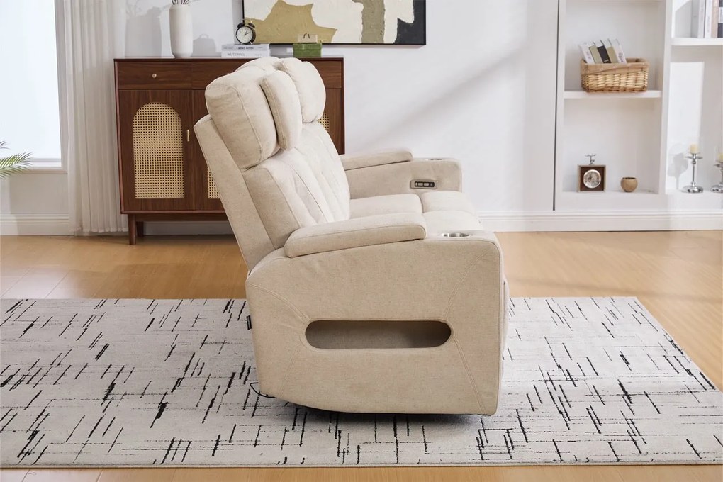 Canapea 3 locuri cu 2 reclinere electrice, masuta, USB-C, suport pahare, lumini de citire, lumini LED, Torven 216x96cm