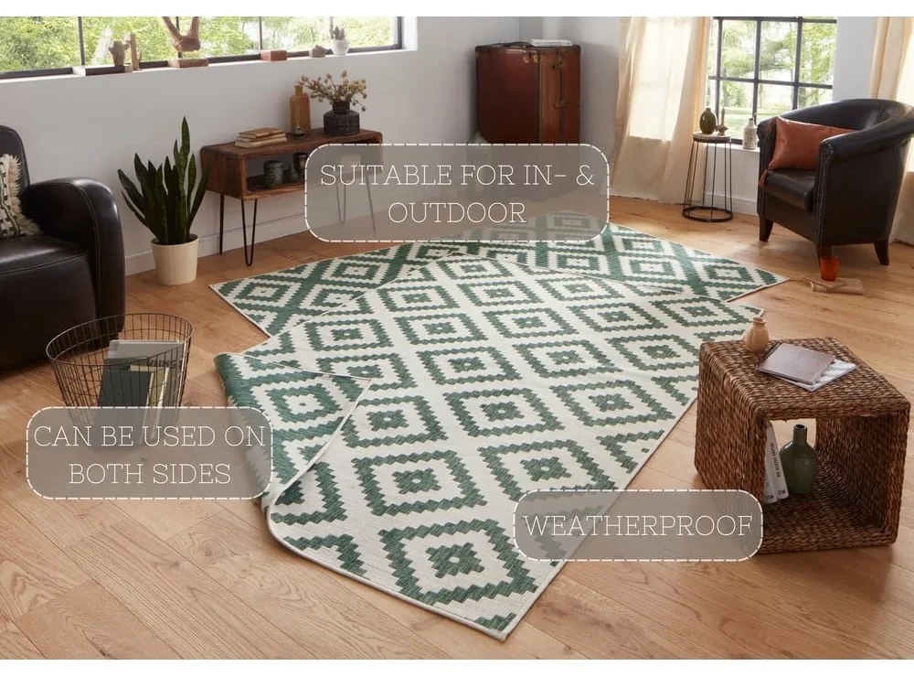 Covor adecvat pentru exterior NORTHRUGS Malta, 80 x 150 cm, verde - crem