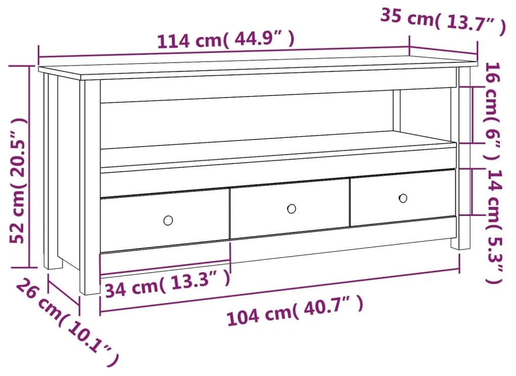 Comoda TV, gri, 114x35x52 cm, lemn masiv de pin 1, Gri