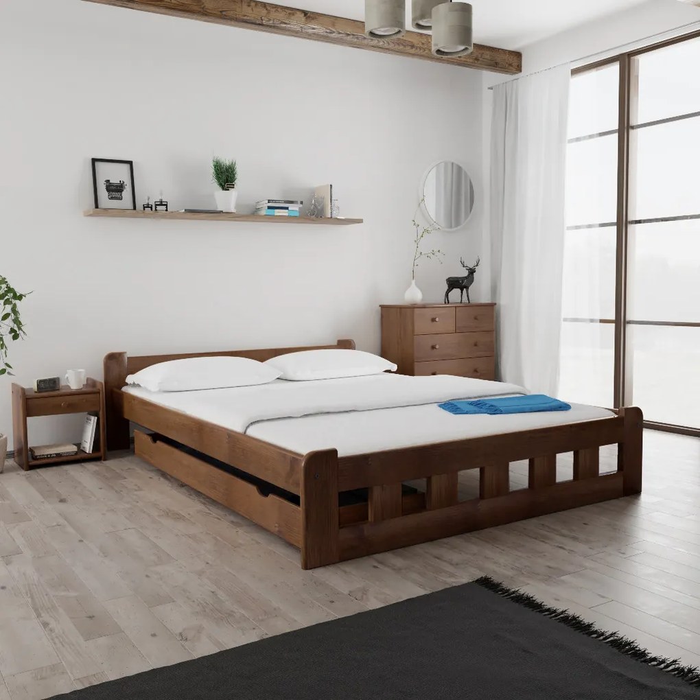 Pat inalt Naomi 160x200 cm, stejar Saltele: Fara saltea, Somiera pat: Cu lamele drepte