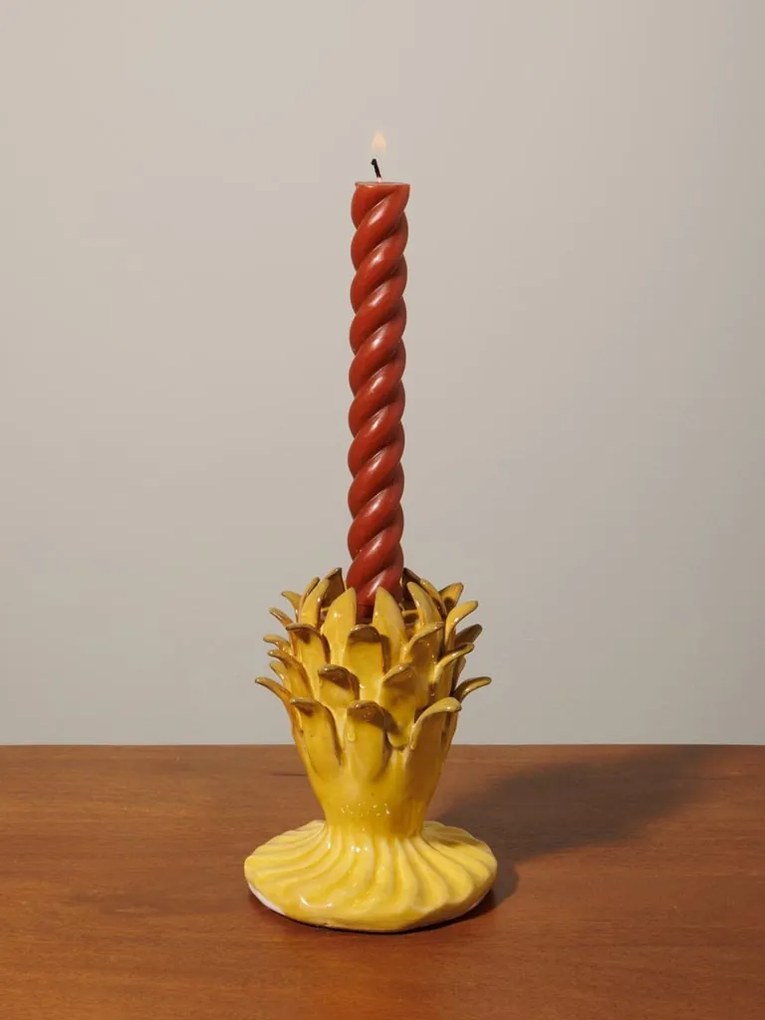Suport lumanare galben din ceramica H14.5cm Artichoke