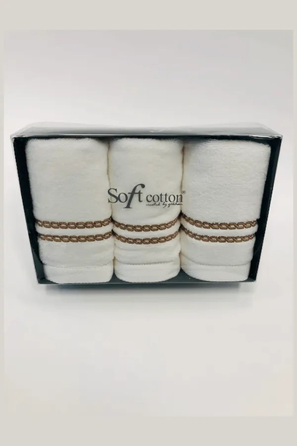 Set cadou de prosoape mici CHAINE, 3 buc Alb – Broderie albastră
