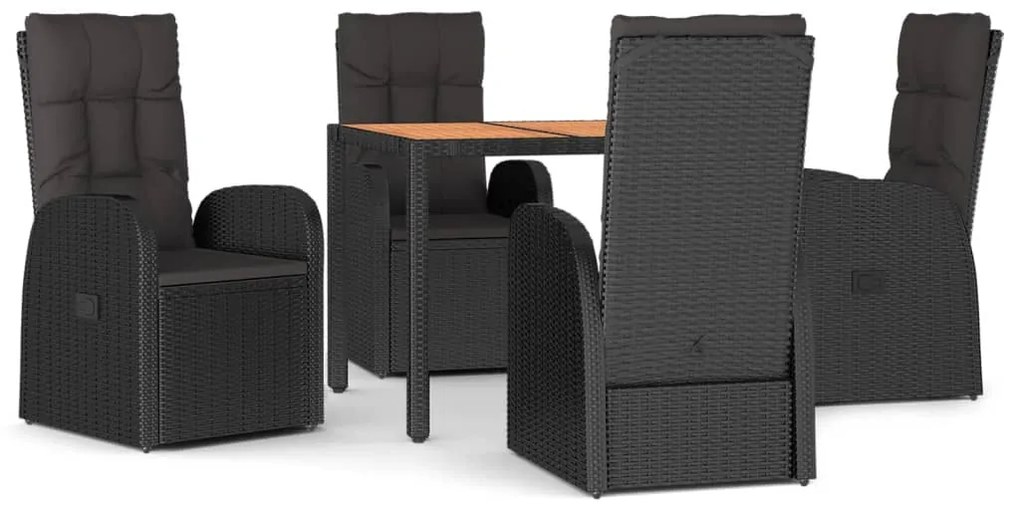 3157598 vidaXL Set mobilier de grădină cu perne, 5 piese, negru, poliratan